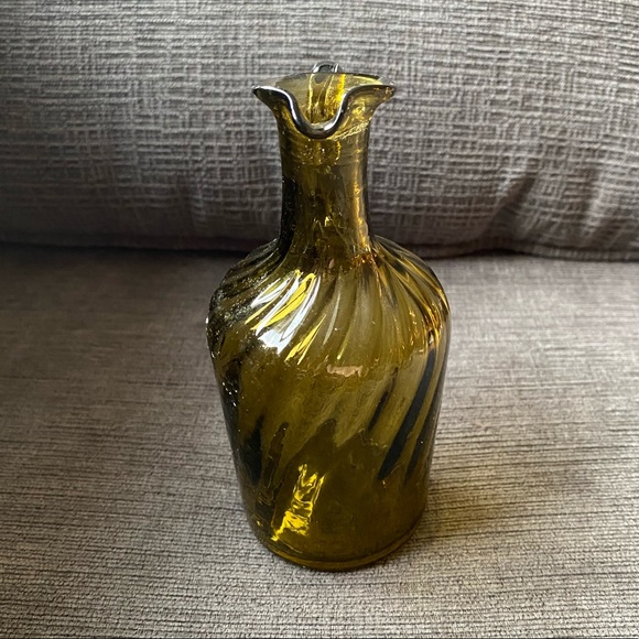 Vintage Hand Blown Avocado Optic Swirl Glass Mini Pitcher with Applied Handle - Picture 4 of 9